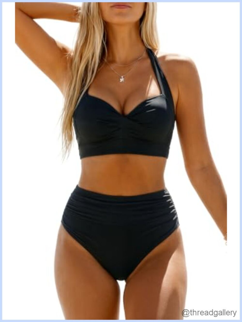 Two Piece High Waisted Bikini Set with Padded Push-Up Bra and Adjustable Straps